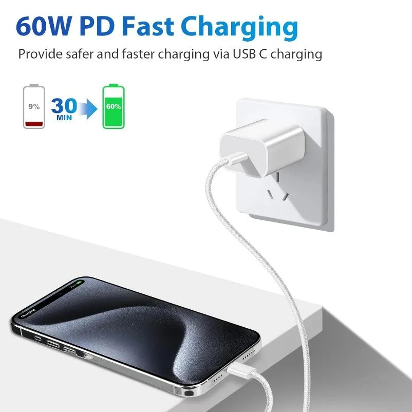 VIKEFON USB C Cable to USB C 60W Fast Charging Charger Cable Supports Fast Charging For iPhone 16 15 Samsung Xiaomi Huawei etc
