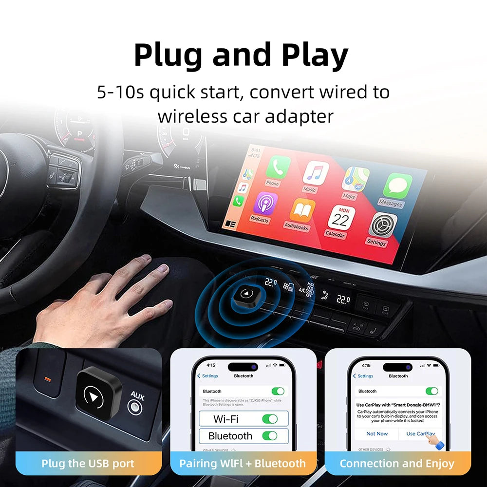Carplay Wireless Adapter Android Auto 2in 1 Smart Dongle 2025 5G WIFI For iphone Android Phone For Volvo Benz Mg Kia Chery VW